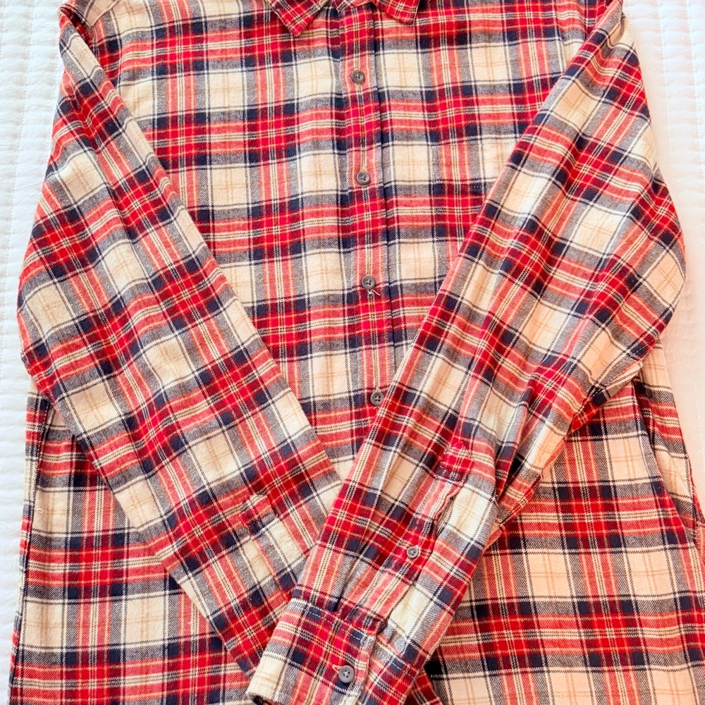 J. Crew Factory Red and White Casual Flannel Button Down Shirt
